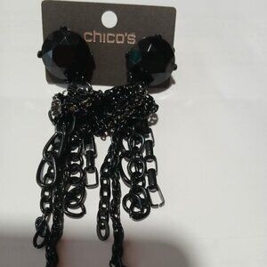 Chico Earring Black Chain CZ drop dangle Clip earring carded prepriced fine New